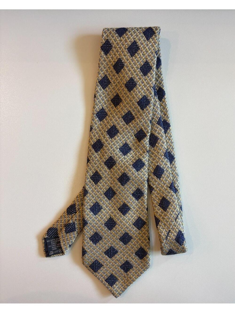 Ermenegildo Zegna Wool Silk Tie Navy Blue Tan Gold  Italy